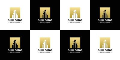 conjunto de edificio logo diseño real inmuebles modelo vector