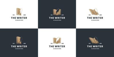 classic the writer logo collection. feather and book combine vector