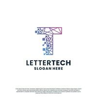 creative letter T tech, science, lab, data computing logo design for your business identity vector