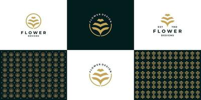 luxury flower with letter Y logo design with pattern and badge design vector