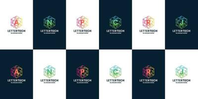 modern letter A, N, P, C, J, R logo technology style collection vector