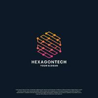 resumen logo para tecnología. hexágono forma y conexión circuito concepto vector