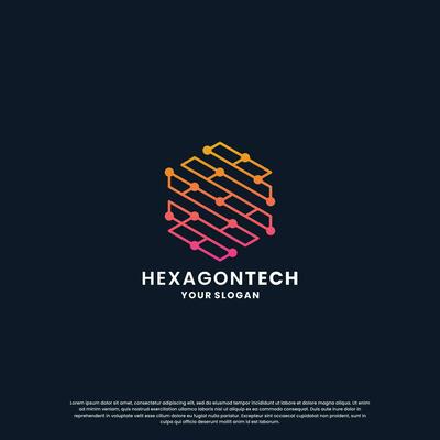 abstract logo for technology. hexagon shape and connection circuit concept