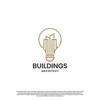 minimalist building logo design combine house with skyscraper vector