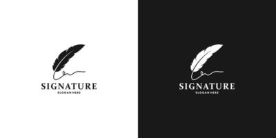 feather pen with signature logo design inspiration vector