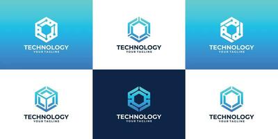 set of creative technology hexagon shape logo design. vector