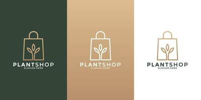 plant shop logo design template with golden color for your business vector