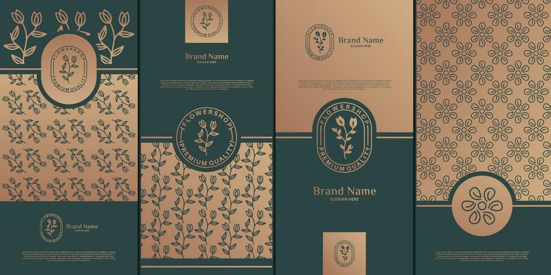 Luxury logo and gold packaging design. nature, luxury lotus, wellness, flower, pattern.