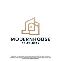 minimalist building logo design combine house with skyscraper vector