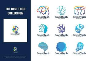 set of digital human, brain tech, artificial intelligence logo design vector