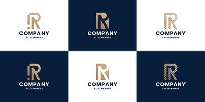 set of letter R, R R logo collection with golden color vector