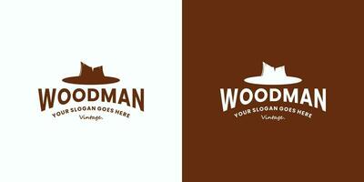 vintage woodman lumberjack logo design with hat logo design vector