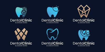 conjunto de dental clínica logo con diente forma logo diseño modelo recopilación. vector