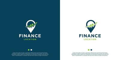 Finanzas ubicación logo diseño con estadísticas flecha vector