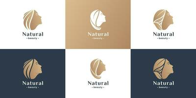 conjunto de natural mujer belleza logo colección para salón, cosmético negocio vector