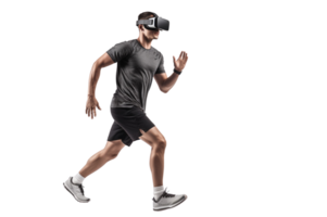 ai généré coureur avec une virtuel réalité casque isolé sur transparent Contexte. png