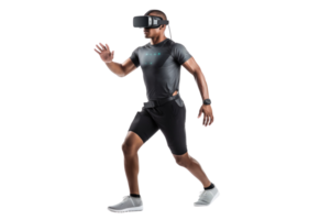 ai généré coureur avec une virtuel réalité casque isolé sur transparent Contexte. png