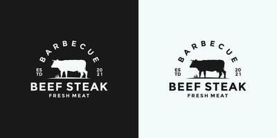 parilla carne de vaca filete logo diseño para restaurante vector