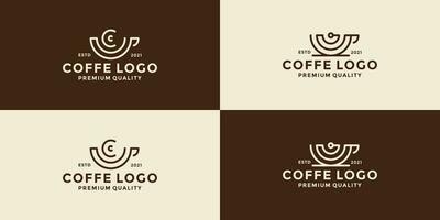 bundle coffee cup with wireless logo design badge retro style vector