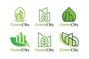 Set of Green city logo. Environmentally friendly residential logo design concept. vector