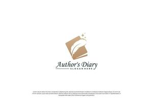 Notes book and quill pen logo design. vector