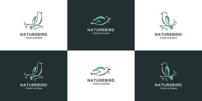 conjunto de naturaleza pájaro línea logo diseño para marca vector