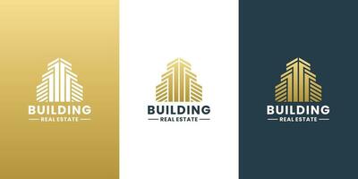 edificio logo diseño inspiración con dorado color vector