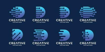 set of initials D technology logo design idea. D tech digital logo collection. vector