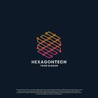 abstract logo for technology. hexagon shape and connection circuit concept vector