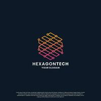 resumen logo para tecnología. hexágono forma y conexión circuito concepto vector