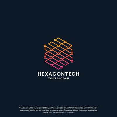 abstract logo for technology. hexagon shape and connection circuit concept