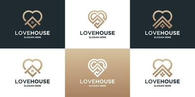 love house logo design collection. love house logo with golden and modern concept vector