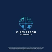 world technology logo design. abstract logo for technology. circle and circuit connection concept vector