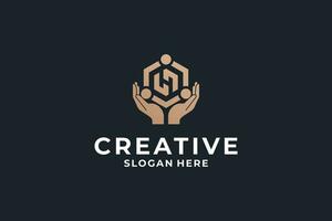 Letter H logo design combine with creative Hexagon shape. vector