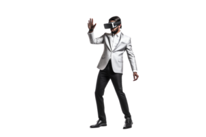 AI generated Businessman with a virtual reality headset ,full body , isolated on transparent background png