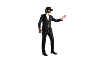 ai généré homme d'affaire avec une virtuel réalité casque ,complet corps , isolé sur transparent Contexte png