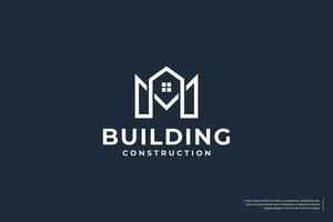 House with letter M logo design. building architectural logo vector. vector