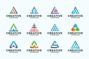 Set of colorful letter A logo design with triangle concept. vector