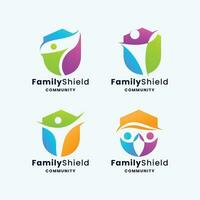 people family shield logo design collection vector