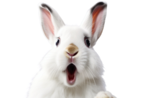 AI generated Happy white cute rabbit isolated on a transparent background. png