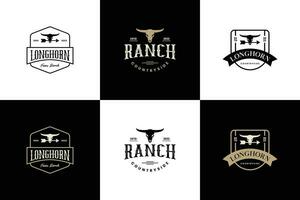 set of longhorn vintage emblem logo design. Bull Cattle Vintage Label Logo Design. vector