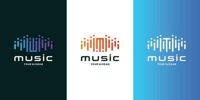 letter m with pulse music player logo design equalizer, wave music element vector