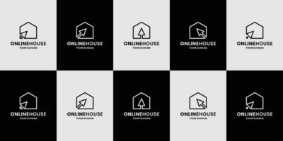 set of online house logo design collection. house and cursor combination vector