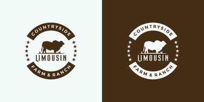 badge limousin cow logo design vintage style vector