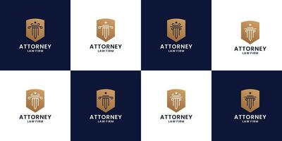 set of shield combine with justice pillar logo design inspiration vector