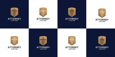 set of shield combine with justice pillar logo design inspiration vector