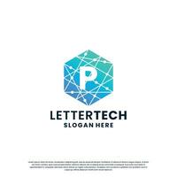 modern letter P technology logo design with gradient color vector