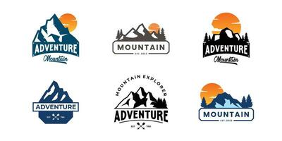 Set of Mountain exploration badge logo design. Mountain travel emblem. Mountain expedition design. vector