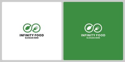 infinito comida logo diseño con tenedor y cuchara elemento vector