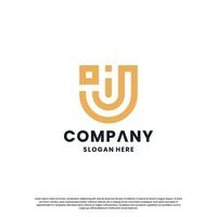 creative letter J monogram logo design combination with shield vector